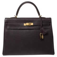 Hermes Raisin Togo Leather Gold Hardware Kelly Retourne 35 Bag