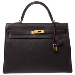 Hermes Raisin Togo Leather Gold Hardware Kelly Retourne 35 Bag