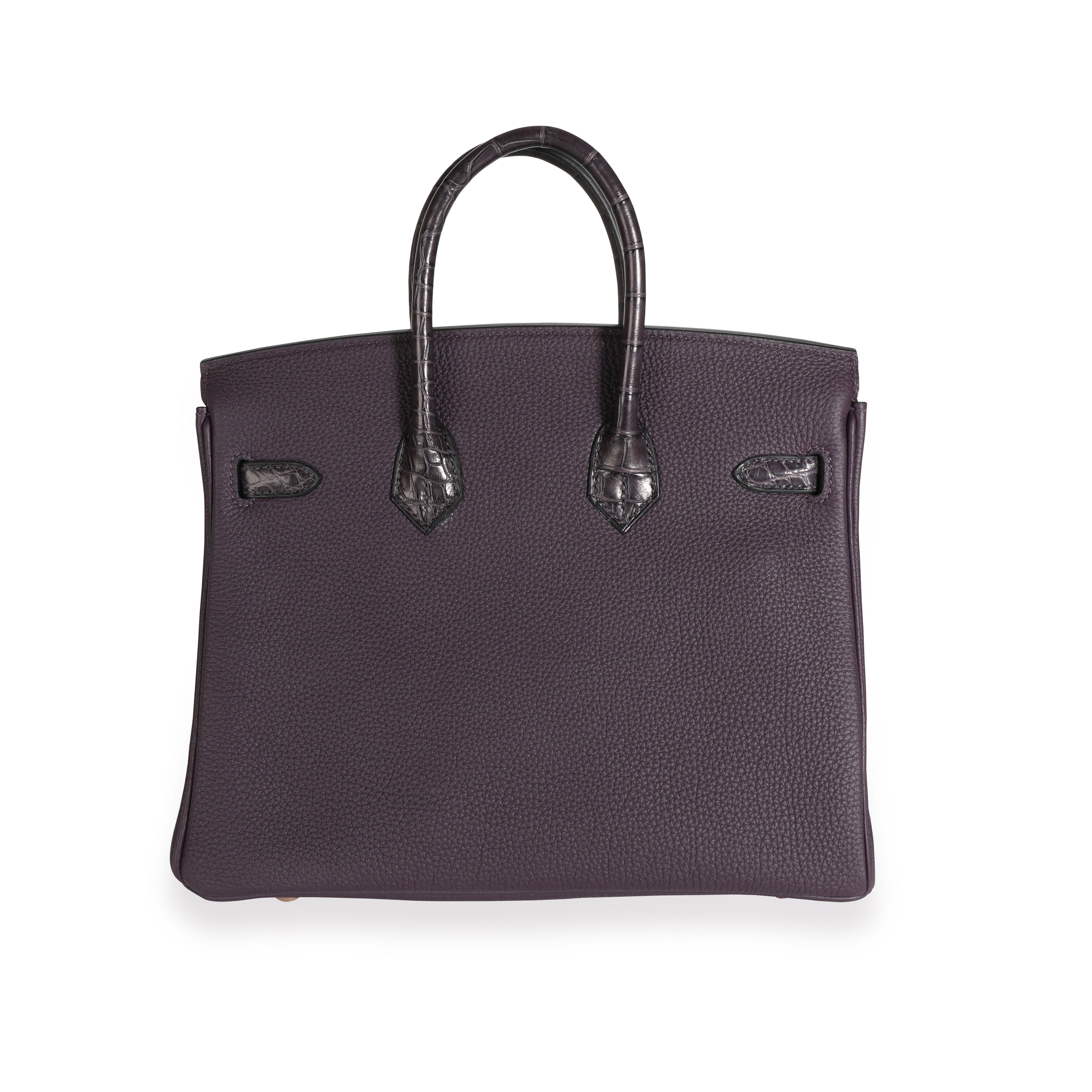 Hermès Raisin Togo & Prunoir Matte Alligator Touch Birkin 25 RGHW In Excellent Condition In New York, NY