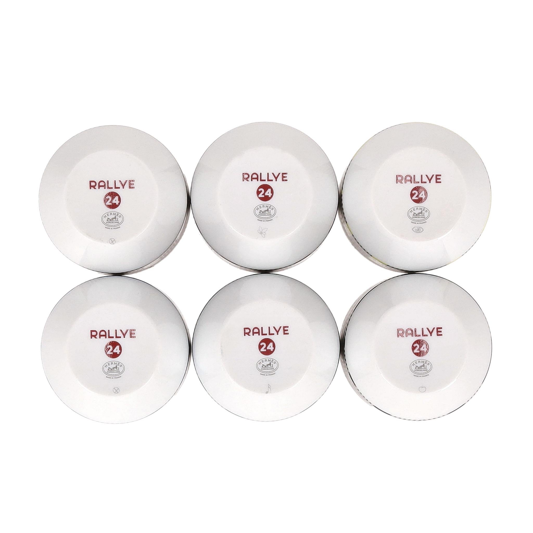 Hermes Rallye 24 Set of 6 Limoge Porcelain Tumblers For Sale 4
