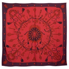 HERMES rapsberry eggplant silk LES CLES 140 SURTEINT DIP DYE Scarf