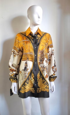 Hermès - Rara camicia in pura seta "Marin ET CAVALERIE" Di Philips LeDoux