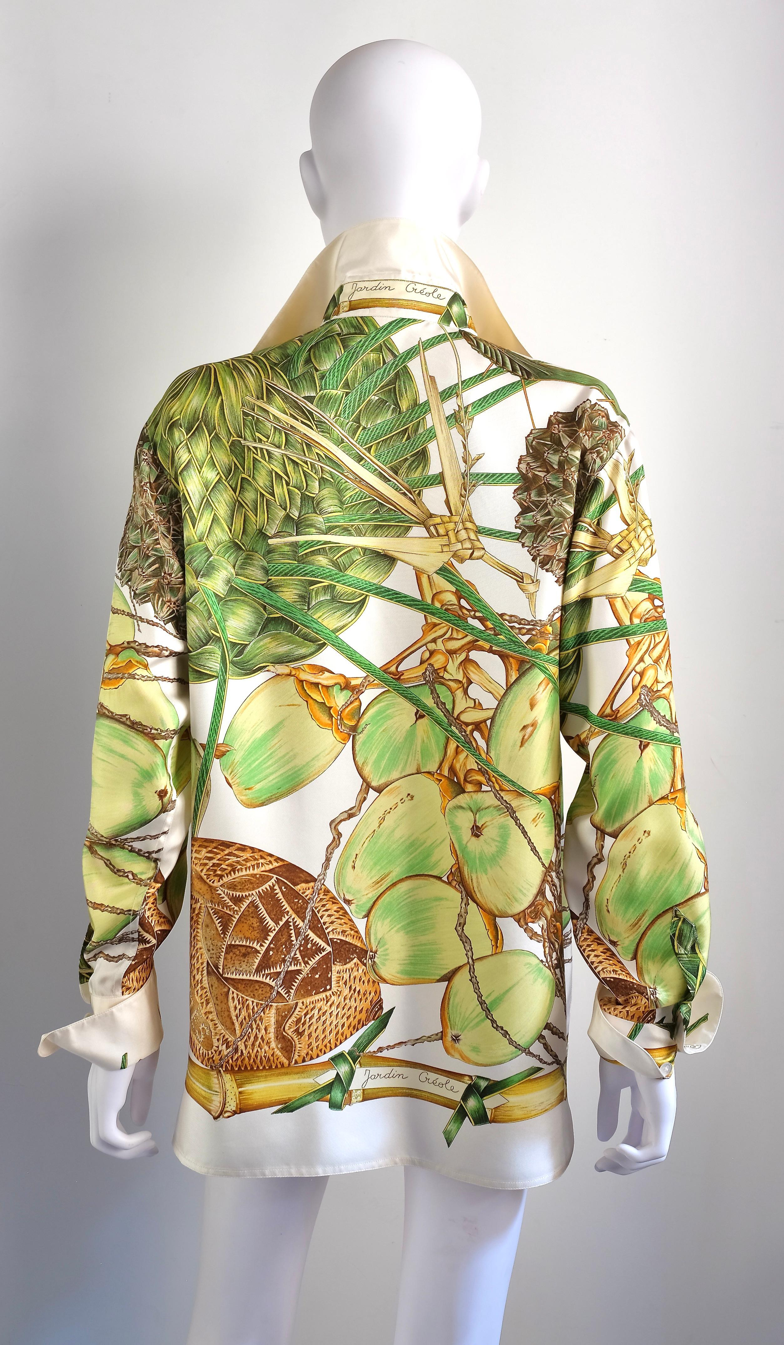 HERMÈS - Rare chemise en soie 'Jardin Créole' par Valérie Dawlat Dumoulin Excellent état - En vente à Padova, IT