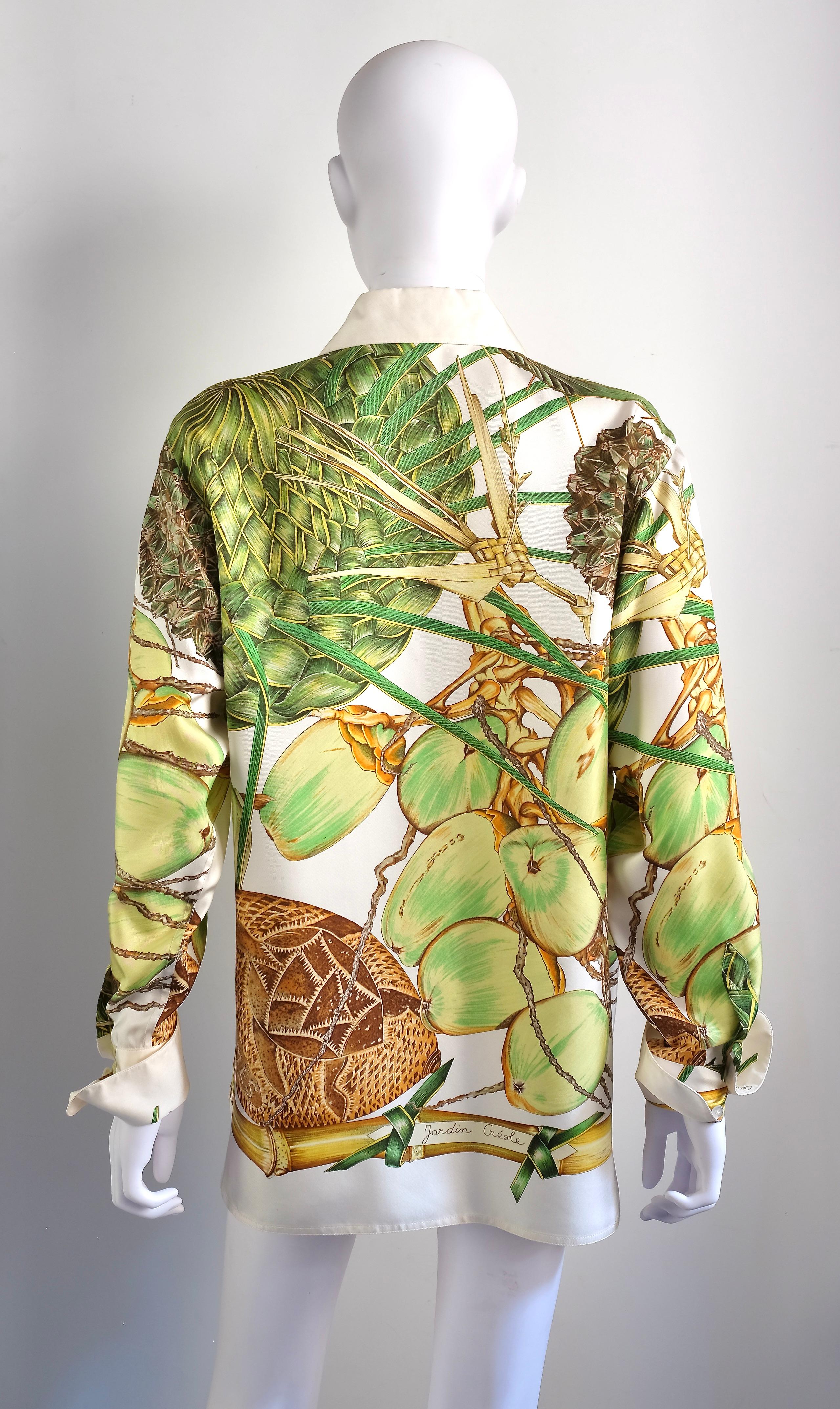 HERMÈS - Rare chemise en soie 'Jardin Créole' par Valérie Dawlat Dumoulin Pour femmes en vente