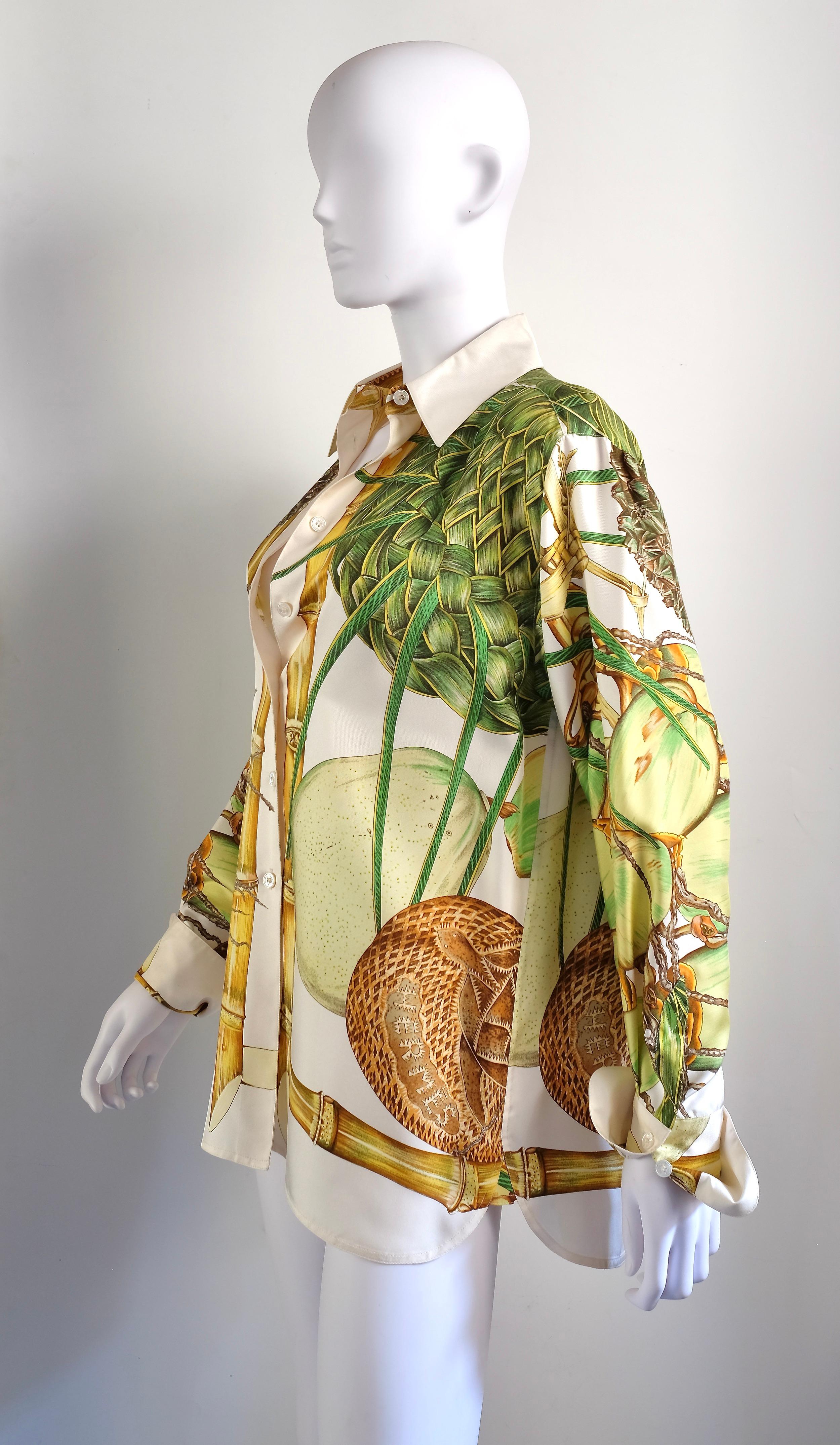 HERMÈS - Rare chemise en soie 'Jardin Créole' par Valérie Dawlat Dumoulin en vente 1