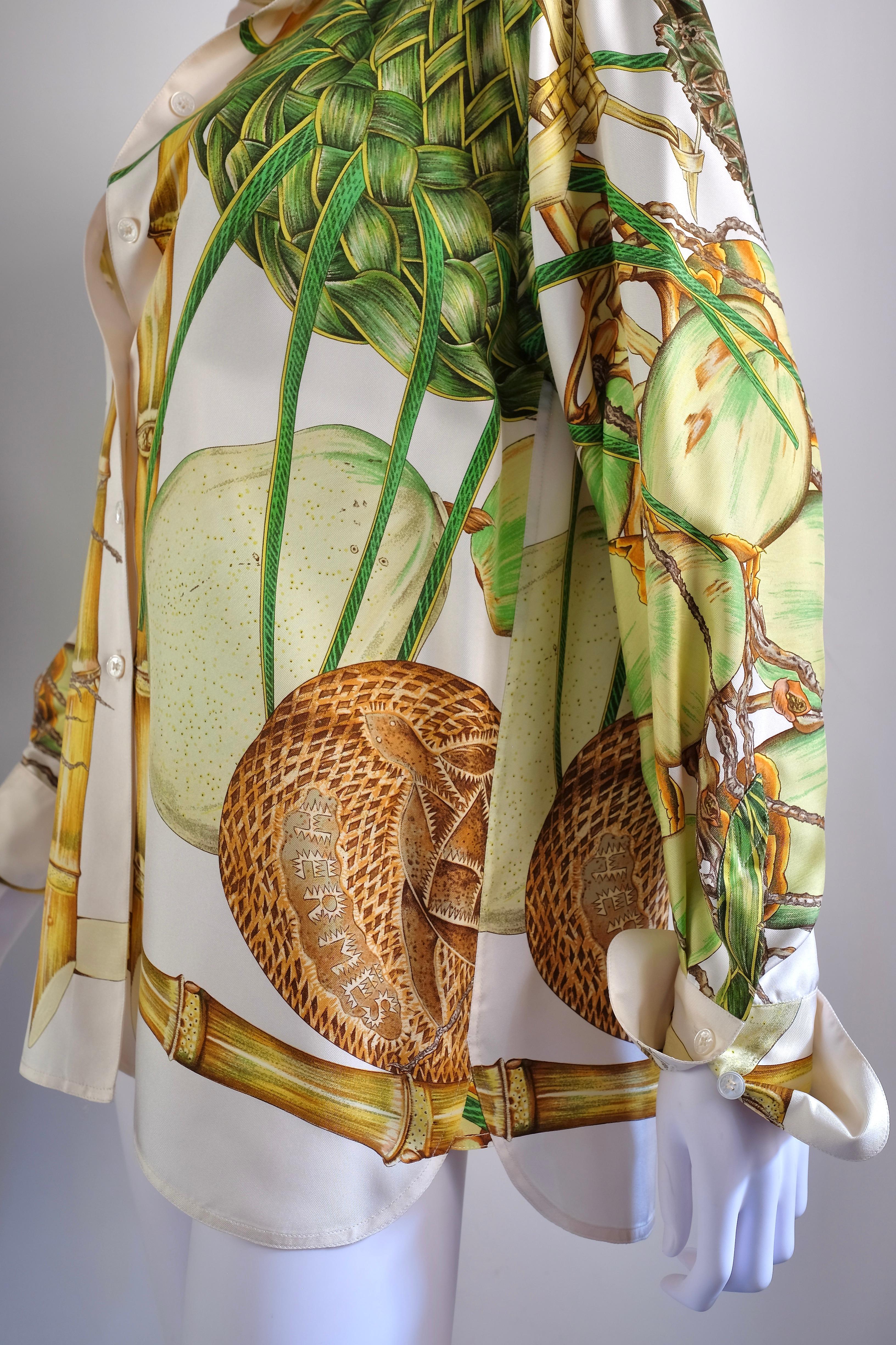 HERMÈS - Rare chemise en soie 'Jardin Créole' par Valérie Dawlat Dumoulin en vente 2