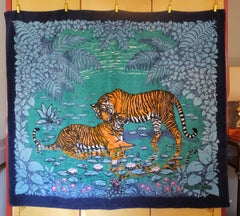 HERMÈS - Seltenes Strandtuch "La tréve de l'eau" 140x170 Zeichnung von Robert Dallet