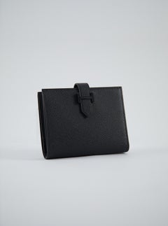 HERMÈS "RARE" BEARN COMPACT WALLET BLACK Epsom Calfskin with So Black Clasp