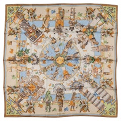 Écharpe en soie beige "Kachinas" d'Hermès