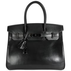 Hermès Rare Black Box Calf So Black Birkin 30 PVD