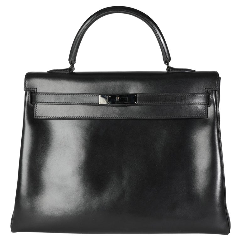 Hermès Rare Black Box Calf So Black Retourne Kelly 35 PVD For Sale at ...