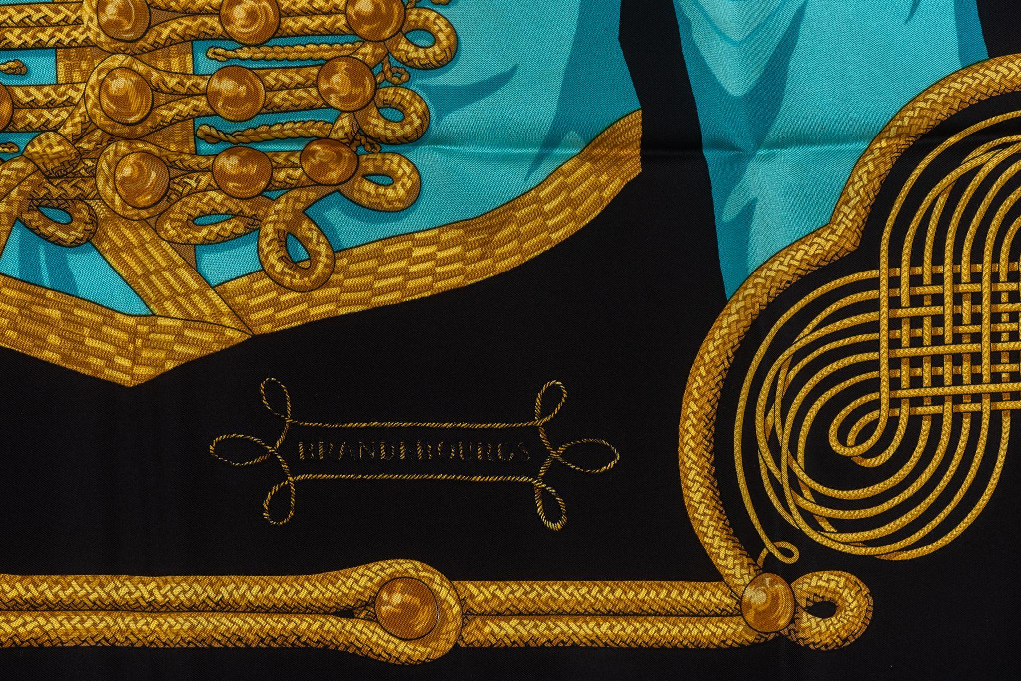 Hermes Rare Black Brandebourg Silk Scarf In Excellent Condition For Sale In West Hollywood, CA