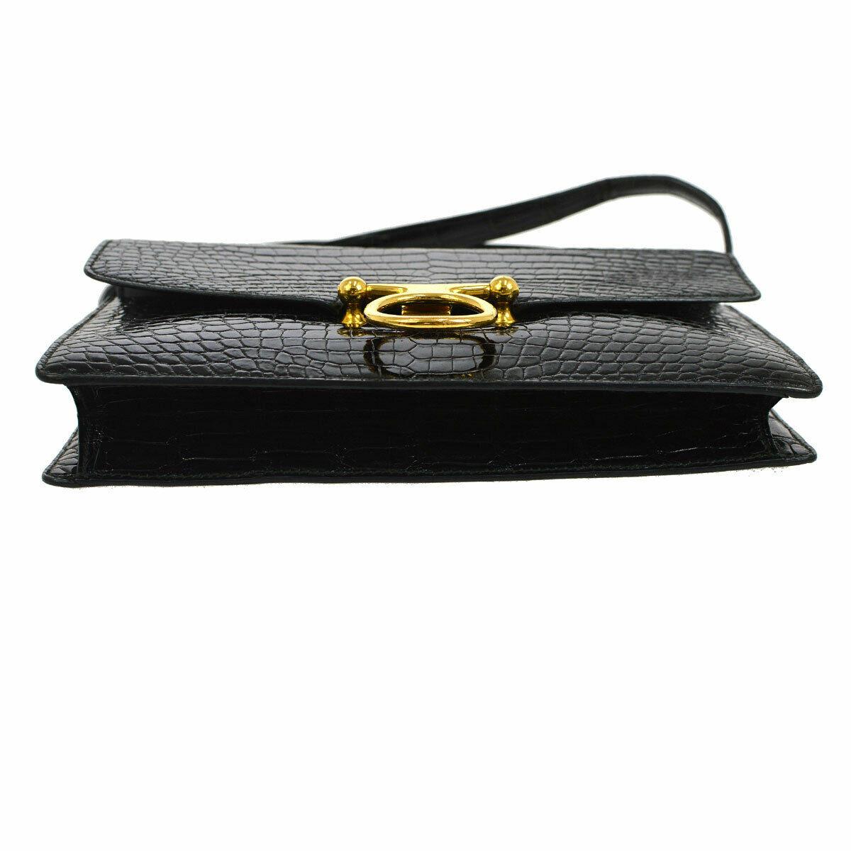Hermes Rare Black Crocodile Leather Gold Evening Shoulder Flap Bag in Box 1