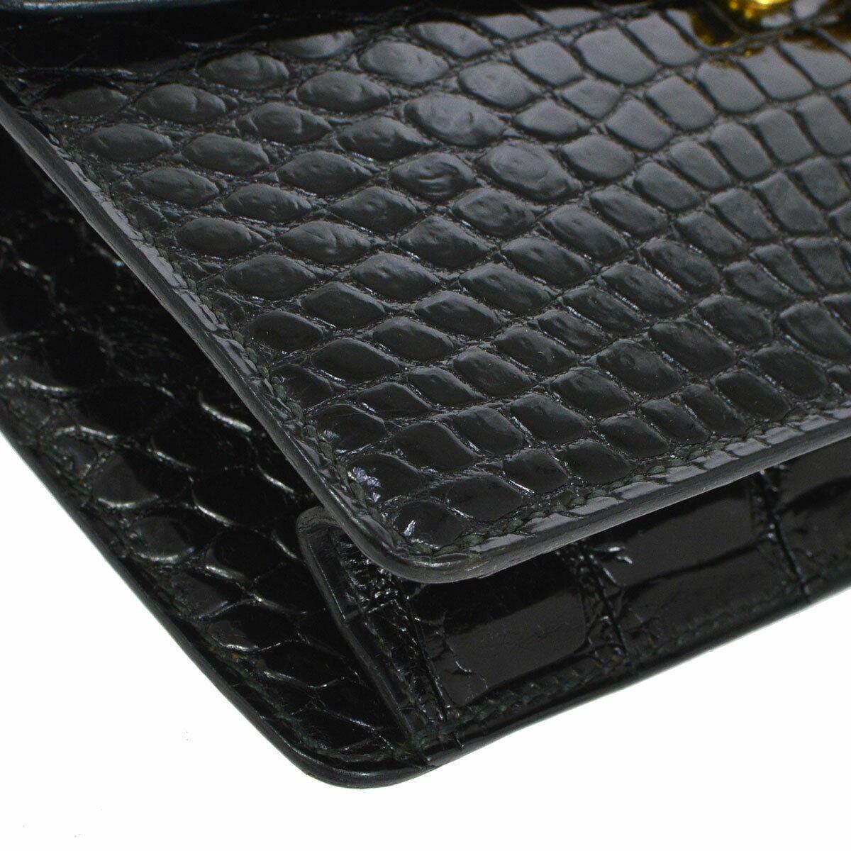 Hermes Rare Black Crocodile Leather Gold Evening Shoulder Flap Bag in Box 2