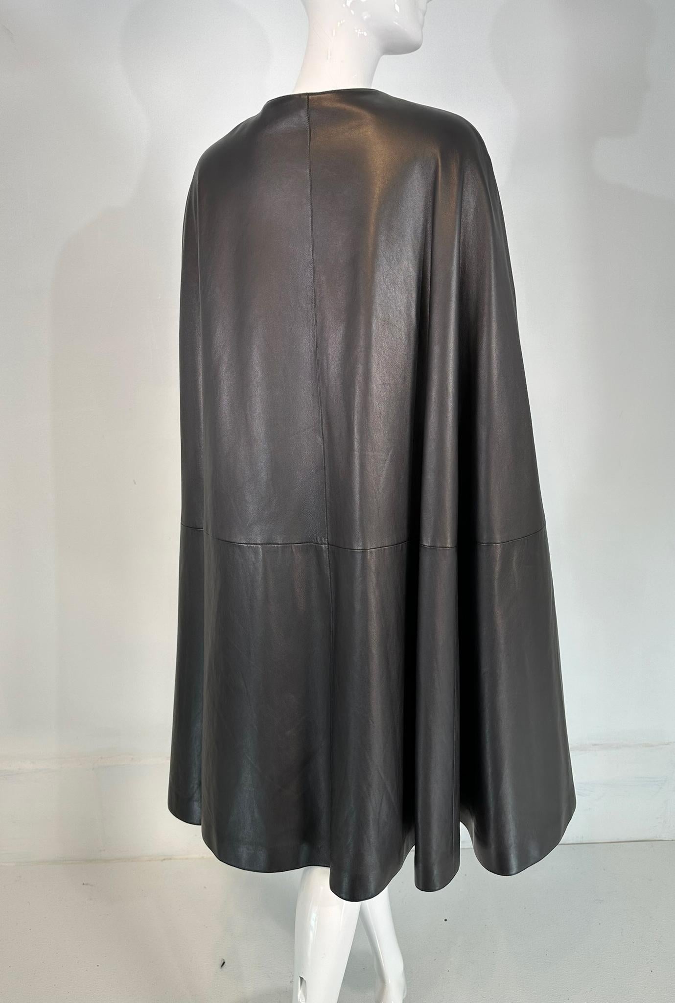 Hermes Rare Black Lambskin Leather Cape Lined in Black Cashmere RHW Hardware 38 6