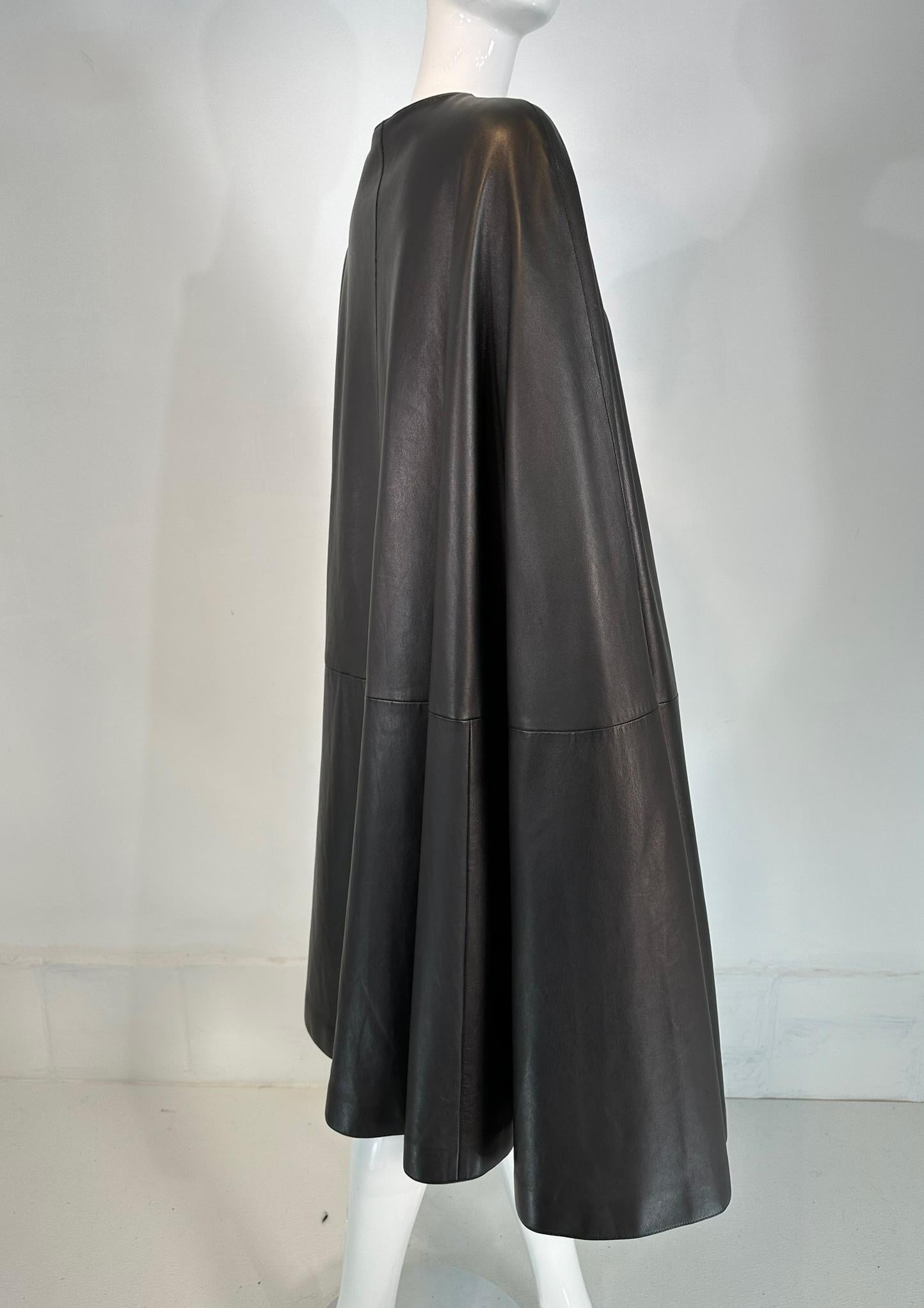 Hermes Rare Black Lambskin Leather Cape Lined in Black Cashmere RHW Hardware 38 7