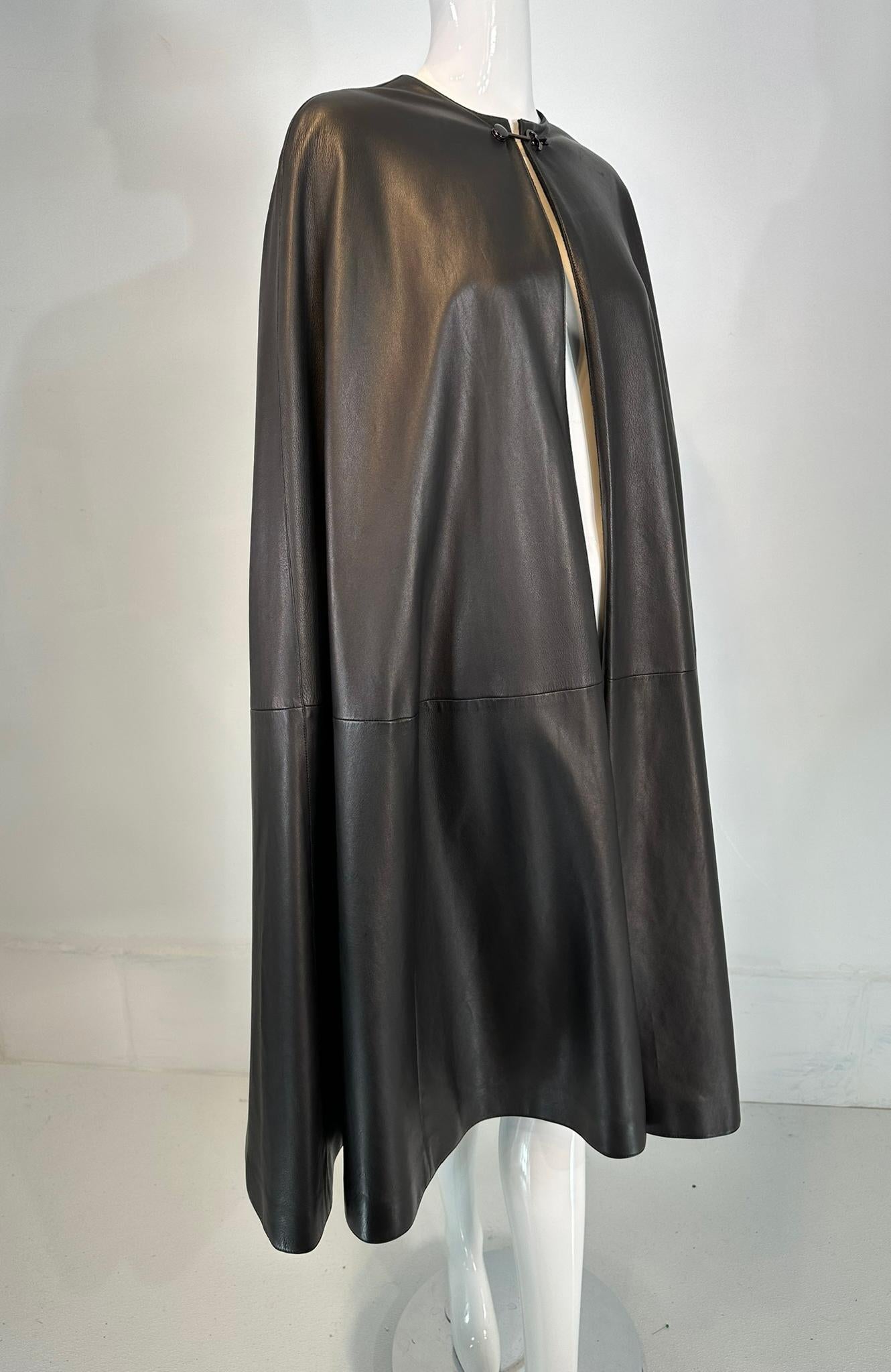 Hermes Rare Black Lambskin Leather Cape Lined in Black Cashmere RHW Hardware 38 8