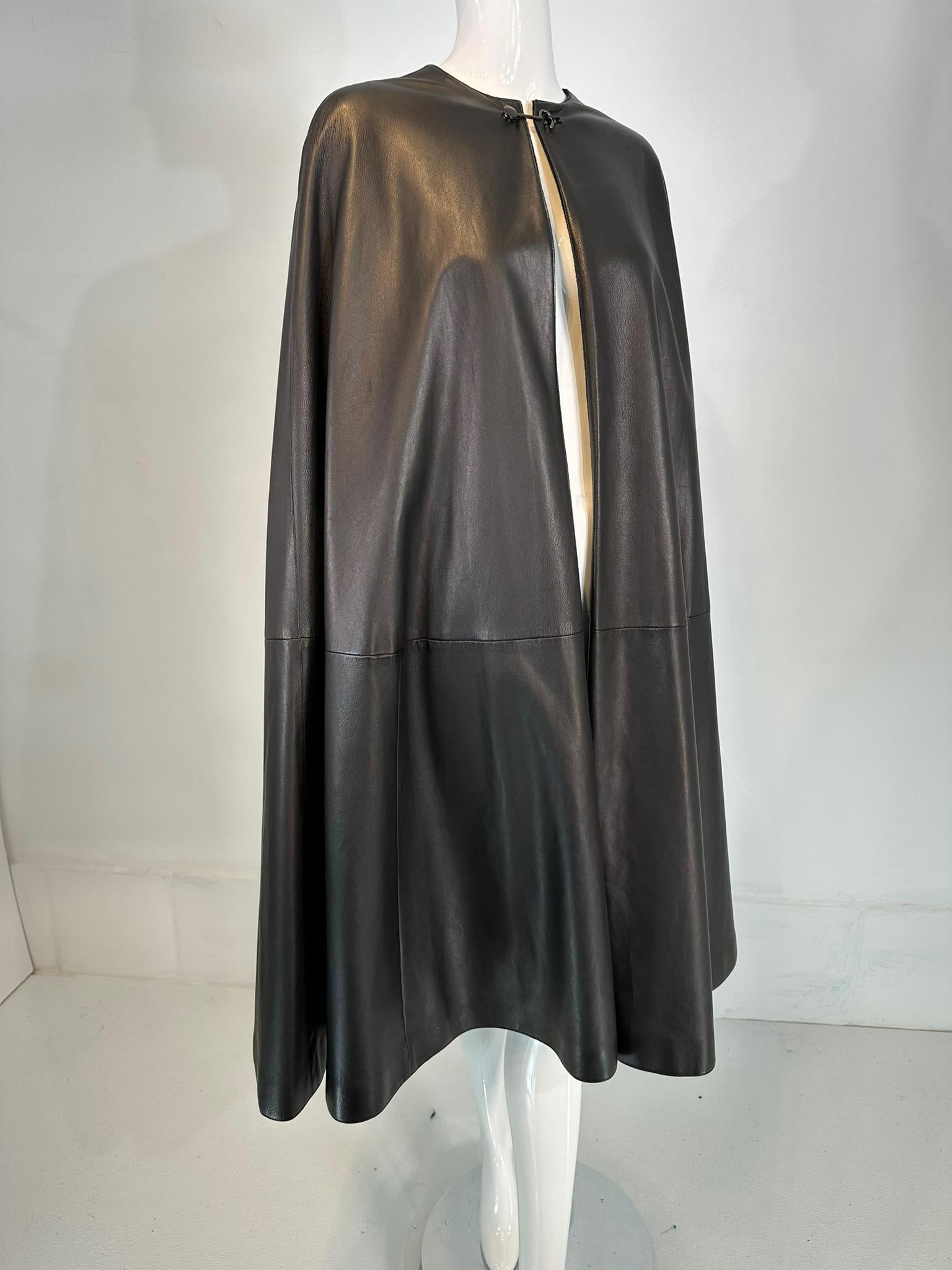 Hermes Rare Black Lambskin Leather Cape Lined in Black Cashmere RHW Hardware 38 9