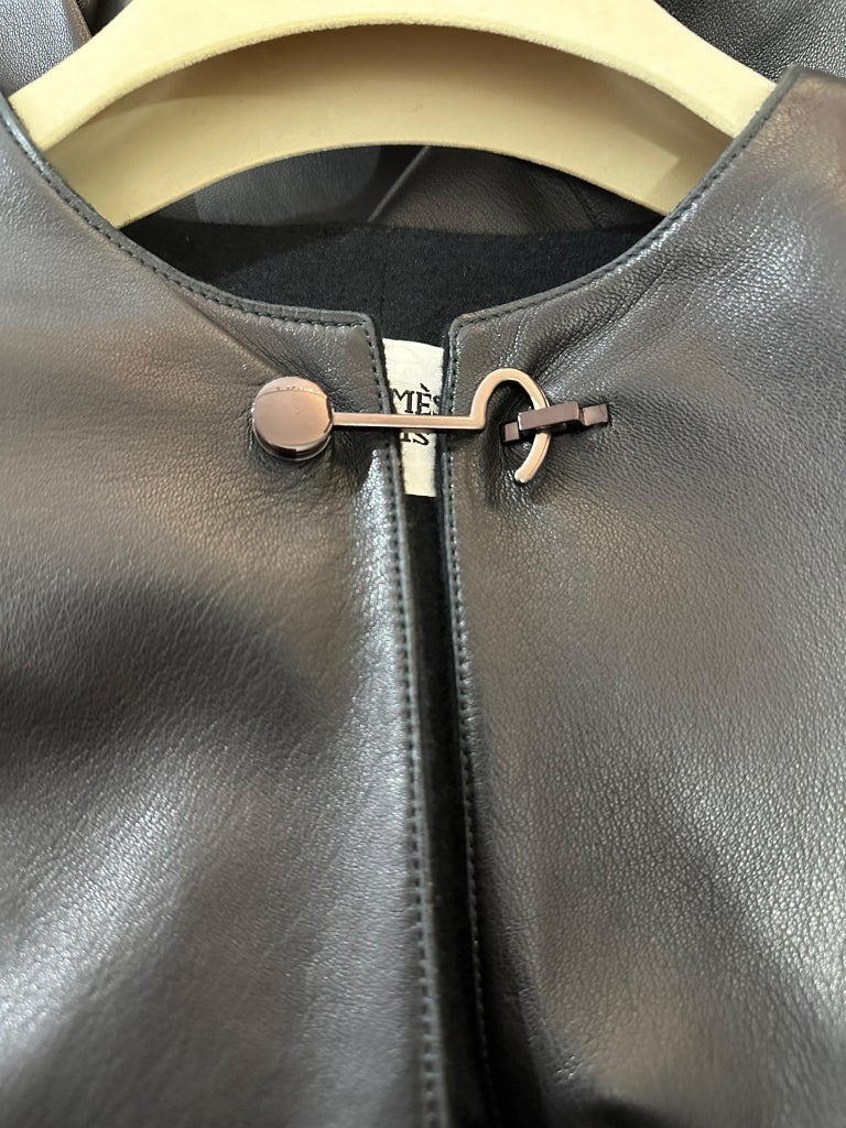 Hermes Rare Black Lambskin Leather Cape Lined in Black Cashmere