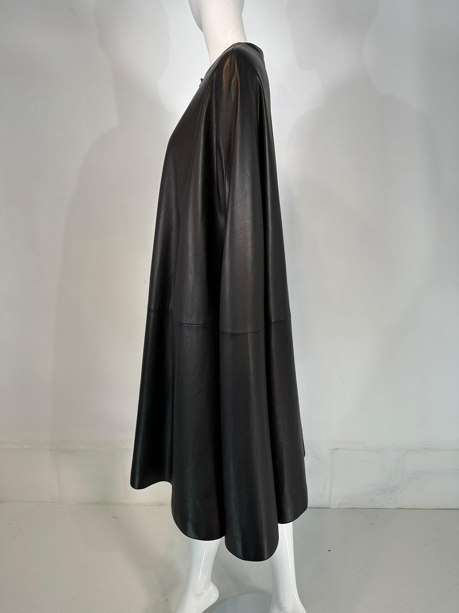 Women's Hermes Rare Black Lambskin Leather Cape Lined in Black Cashmere RHW Hardware 38