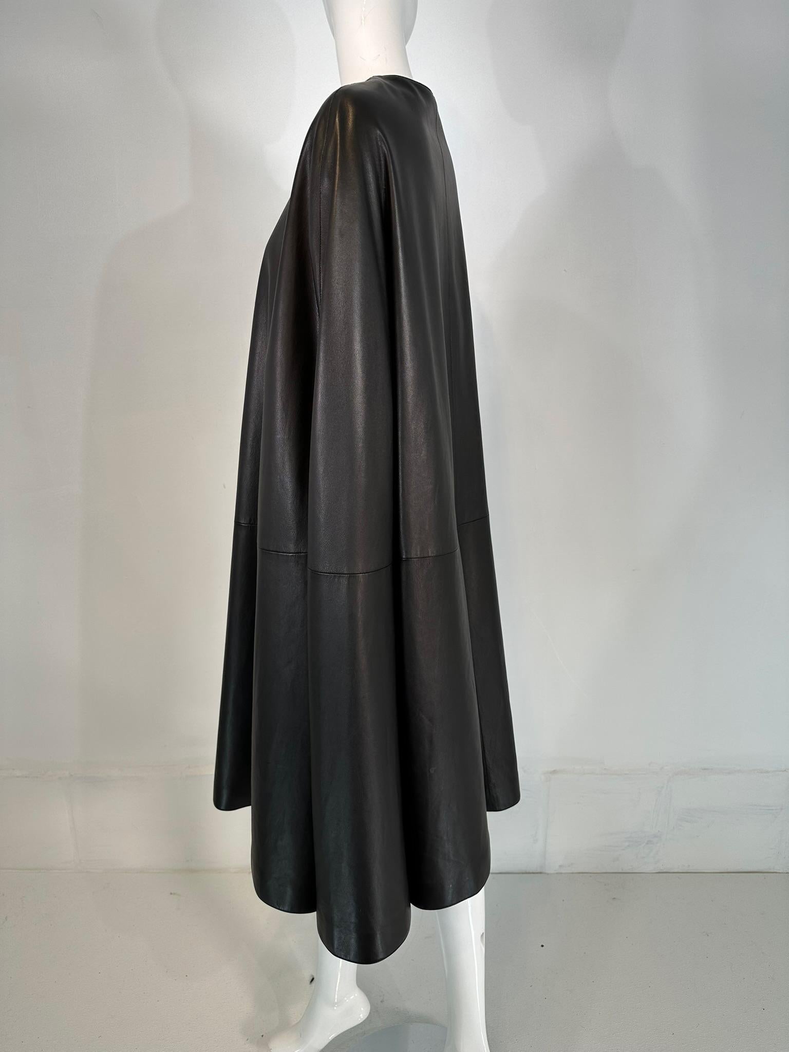 Hermes Rare Black Lambskin Leather Cape Lined in Black Cashmere RHW Hardware 38 1