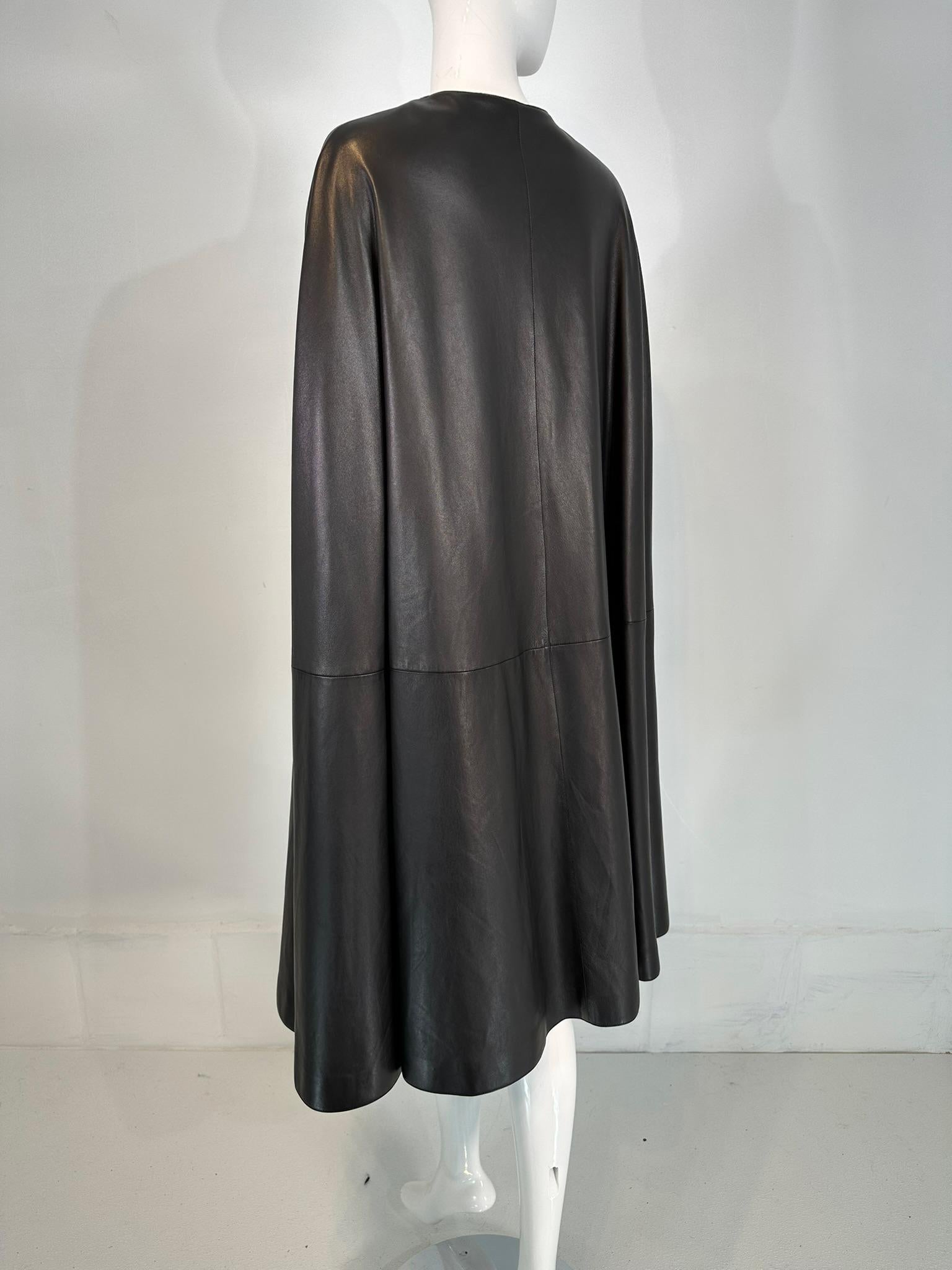 Hermes Rare Black Lambskin Leather Cape Lined in Black Cashmere RHW Hardware 38 2