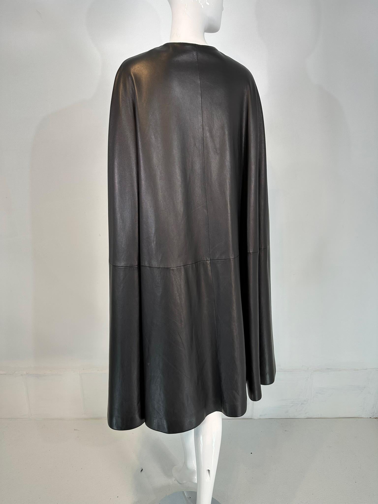 Hermes Rare Black Lambskin Leather Cape Lined in Black Cashmere RHW Hardware 38 3