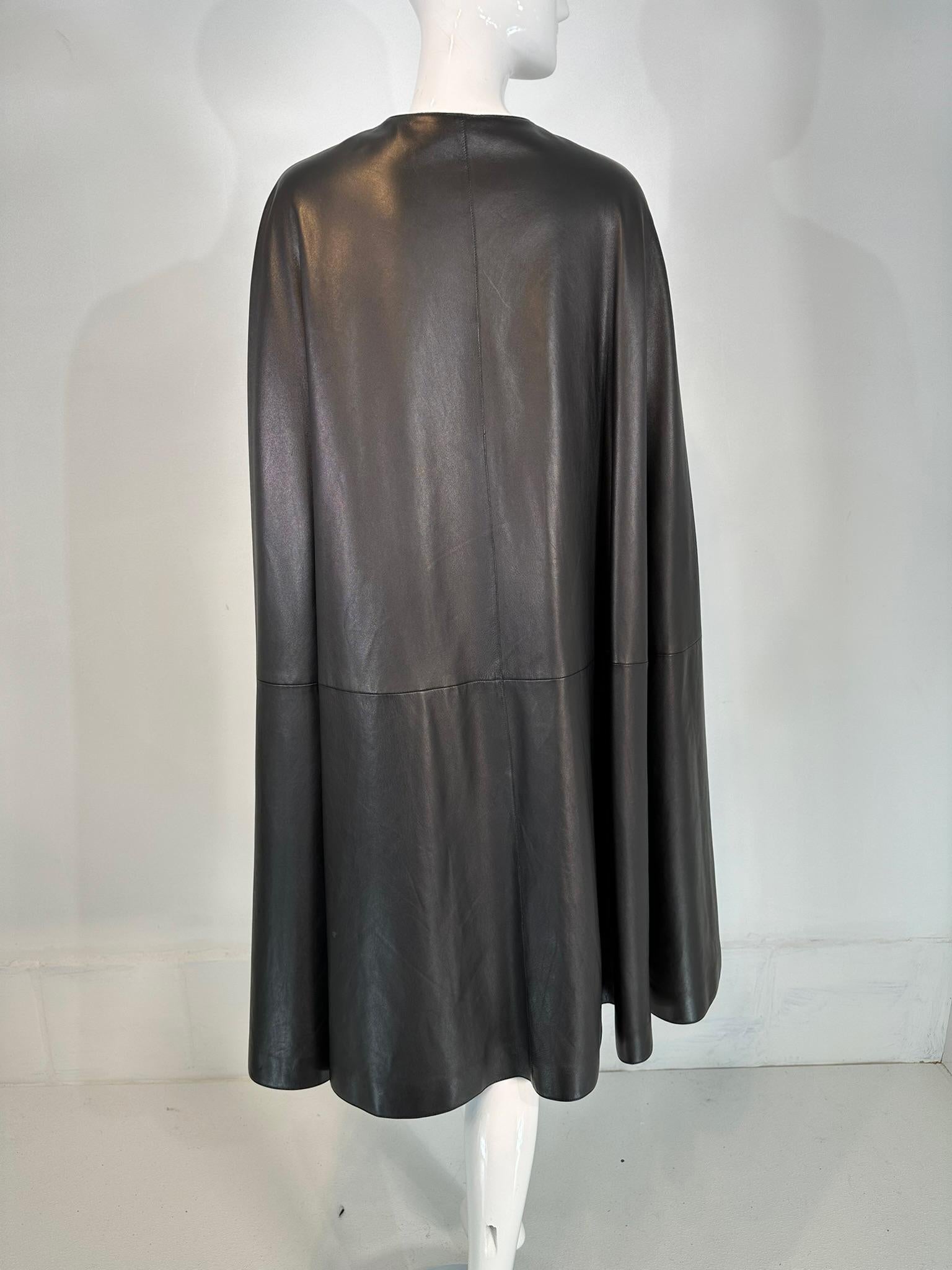 Hermes Rare Black Lambskin Leather Cape Lined in Black Cashmere RHW Hardware 38 4