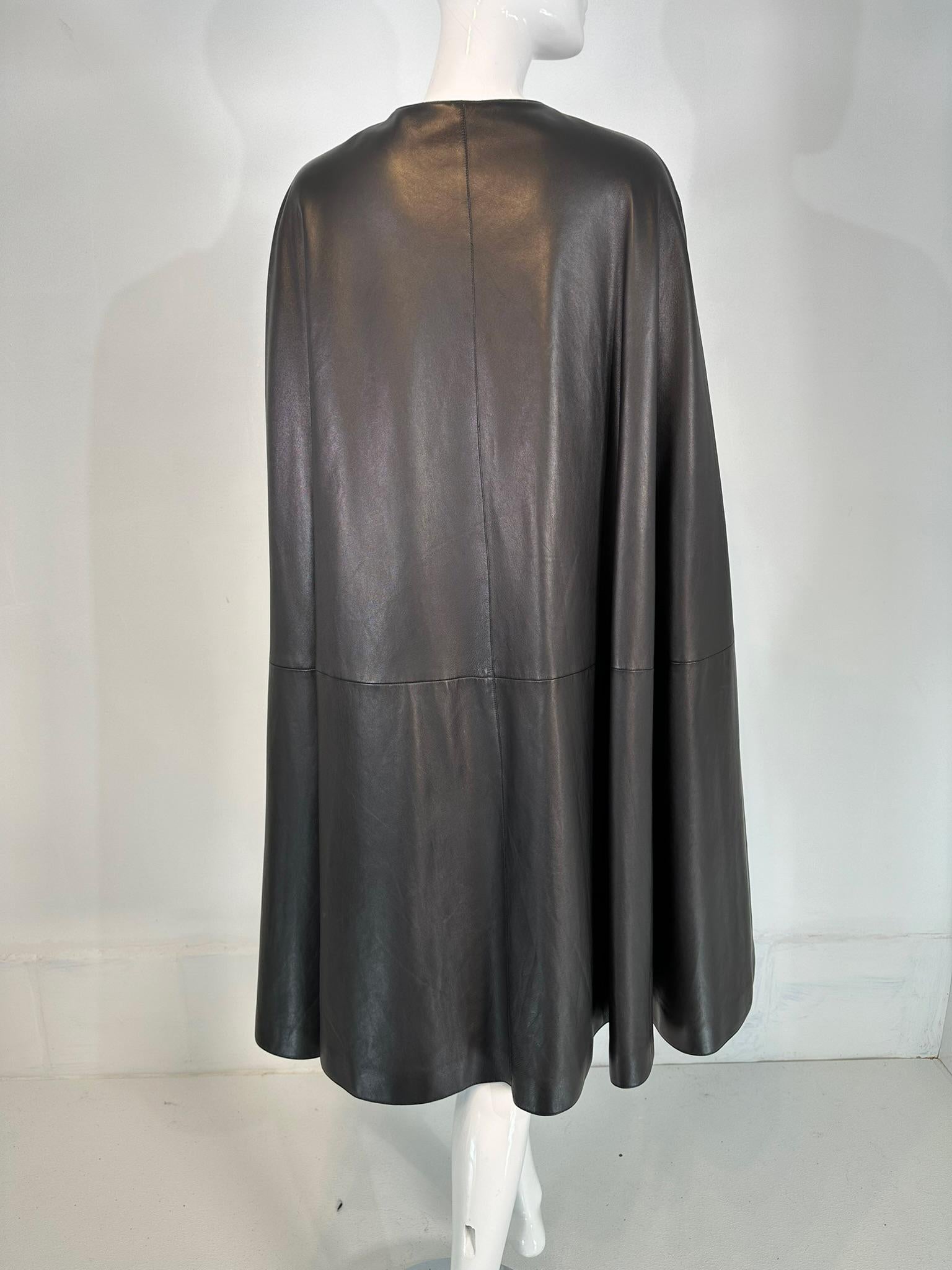 Hermes Rare Black Lambskin Leather Cape Lined in Black Cashmere RHW Hardware 38 5