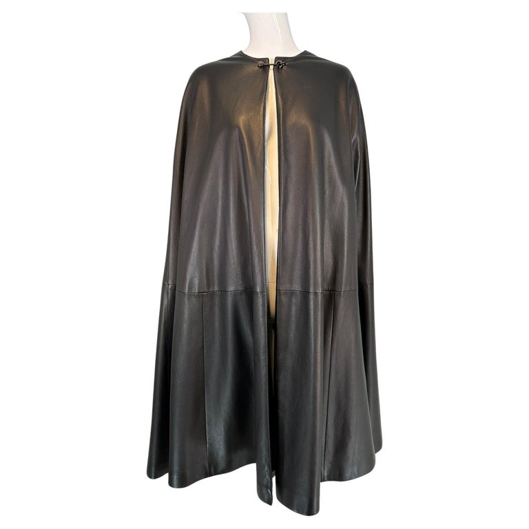 Hermes Rare Black Lambskin Leather Cape Lined in Black Cashmere RHW  Hardware 38