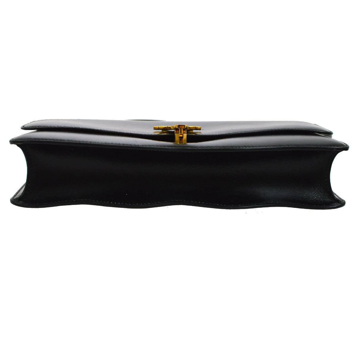Hermes Rare Black Leather Gold Charm Evening Shoulder Flap Bag 1