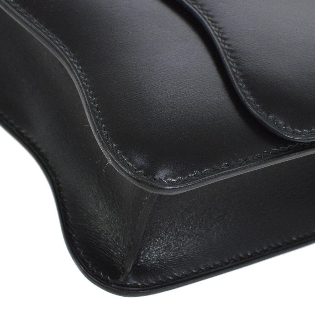 Hermes Rare Black Leather Gold Charm Evening Shoulder Flap Bag 2