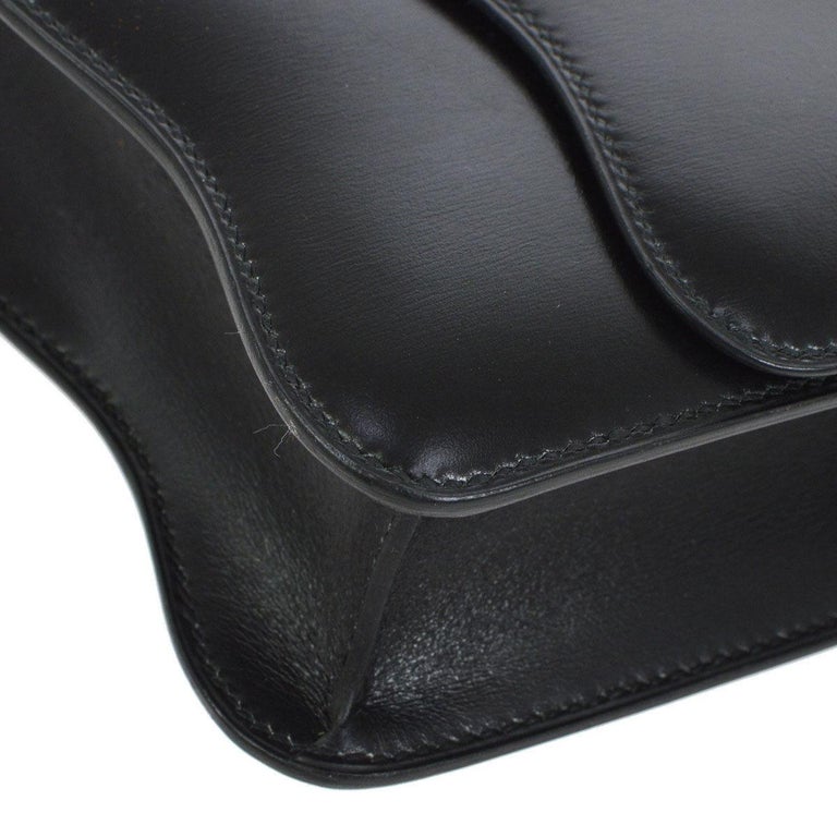 Hermes Rare Black Leather Gold Charm Evening Shoulder Flap Bag For Sale ...