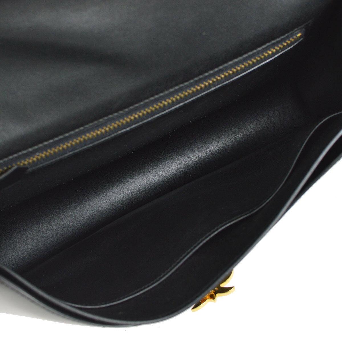 Hermes Rare Black Leather Gold Charm Evening Shoulder Flap Bag 3