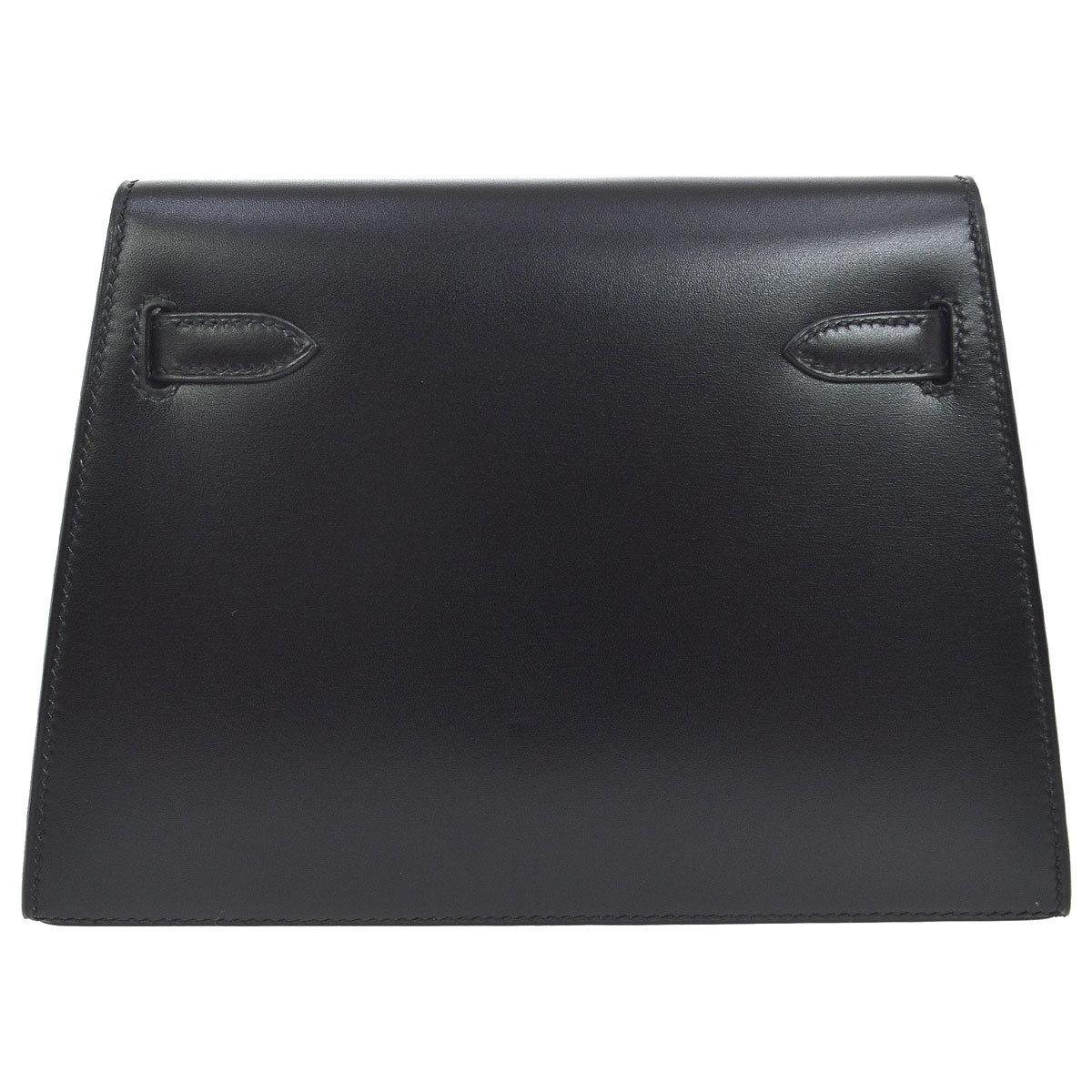 Hermes Rare Black Leather Silver Turnlock Evening Flap Clutch Bag  In Good Condition In Chicago, IL