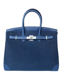 Hermes RARE Bleu Nuit / Blue De Malte Feutre/ Swift 35cm Birkin Bag w/ Box & DB