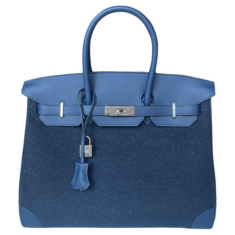 Hermes RARE Bleu Nuit / Blue De Malte Feutre/ Swift 35cm Birkin Bag w/ Box  and DB at 1stDibs
