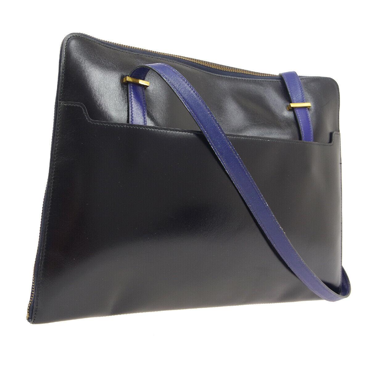 Women's Hermes Rare Blue Black Gray Leather Ostrich Gold 2 in 1 Clutch Shoulder Bag