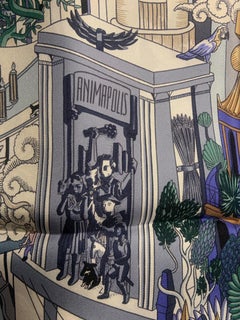 Hermes Rare Blue Grey Animapolis Silk Scarf Never Worn in Original Box