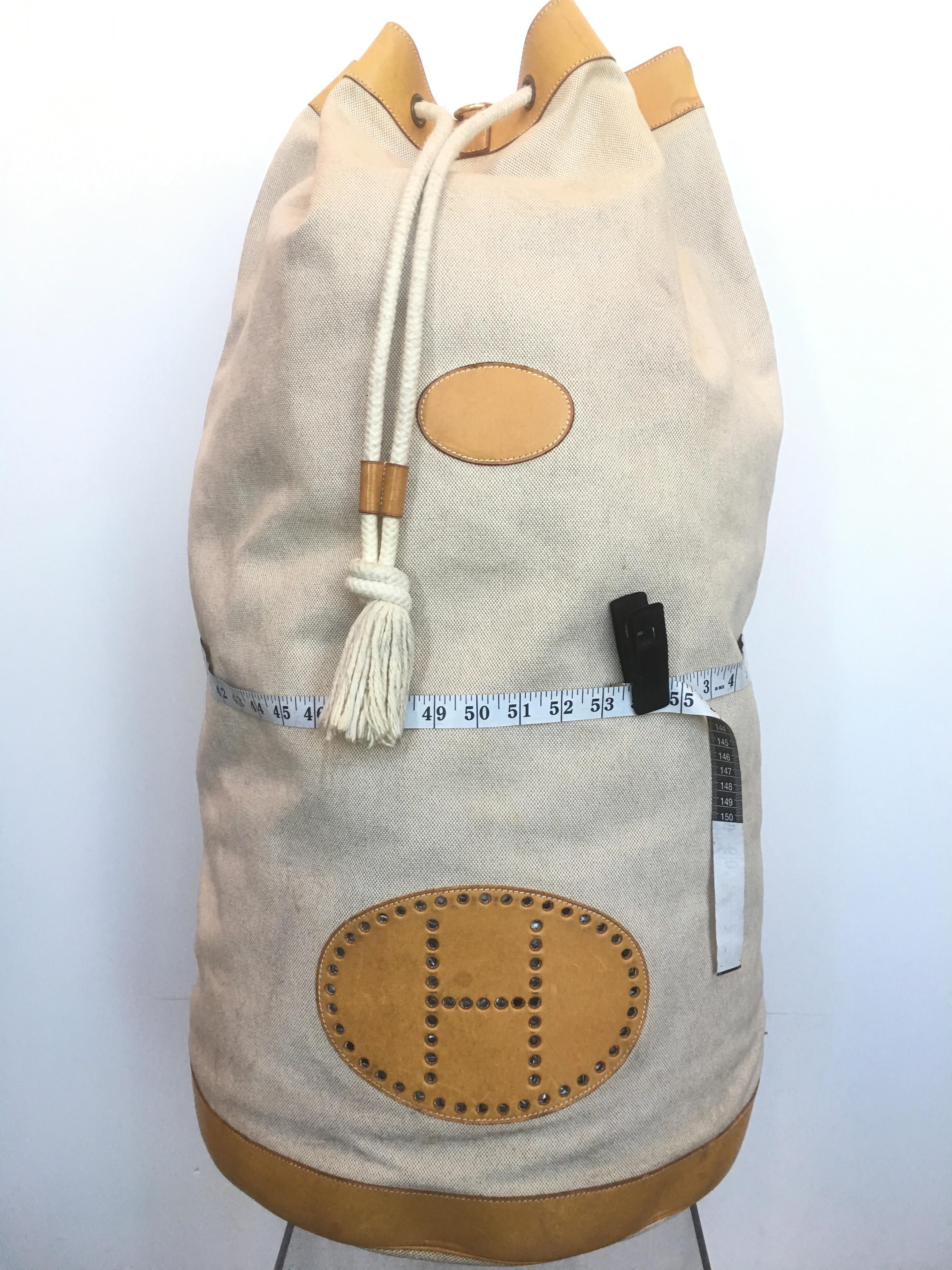 Women's or Men's Hermés Rare Canvas and Leather Duffle Seabag Extra Large For Sale