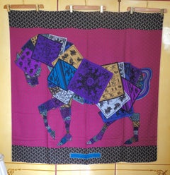HERMÈS - Rare Cashmere Shawl 140 "A Cheval sur mon Carré" By Bali Barret 2006