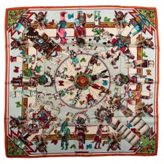 Sciarpa di seta Celeste Kachinas di Hermès Rare