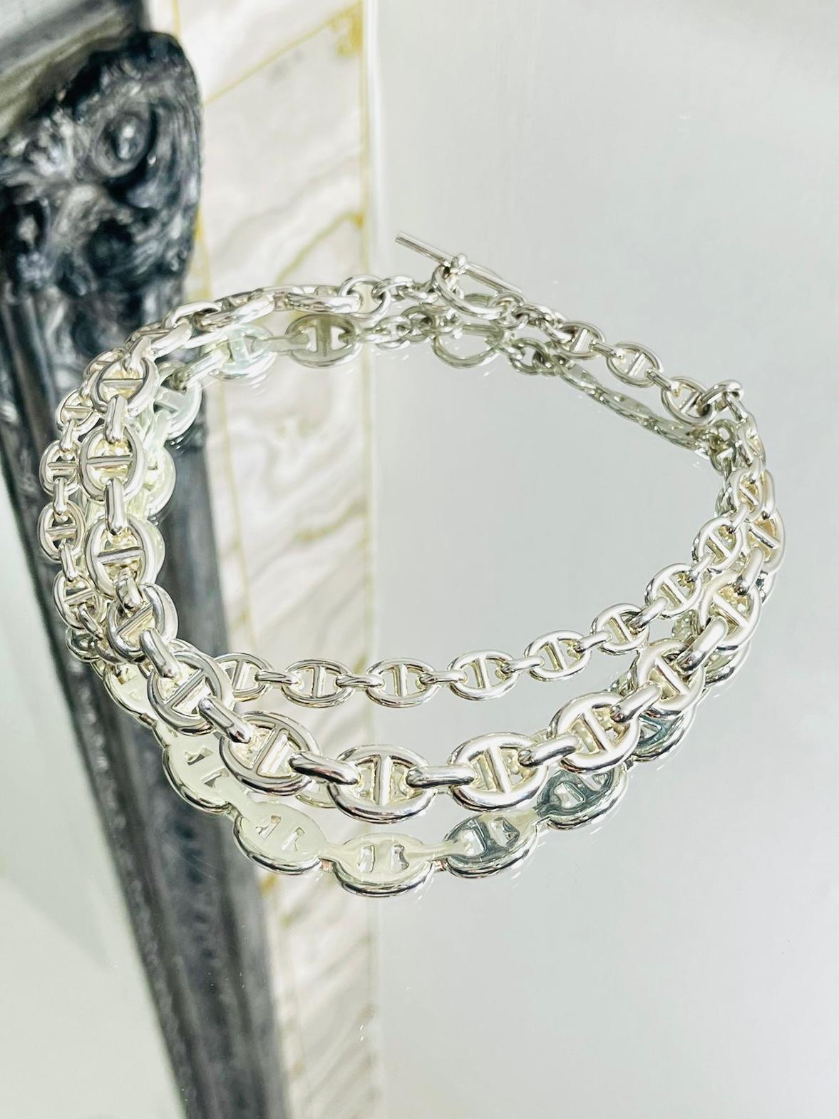 Modern Hermes Rare Chaine D'Anchor Enchainee Solid Silver Collar  Heavy double collar n