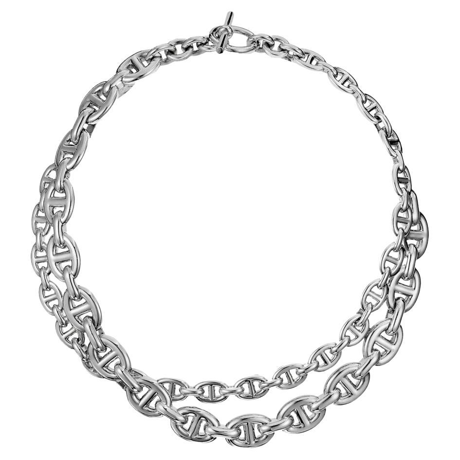 Hermes Rare Chaine D'Anchor Enchainee Solid Silver Collar  Heavy double collar n
