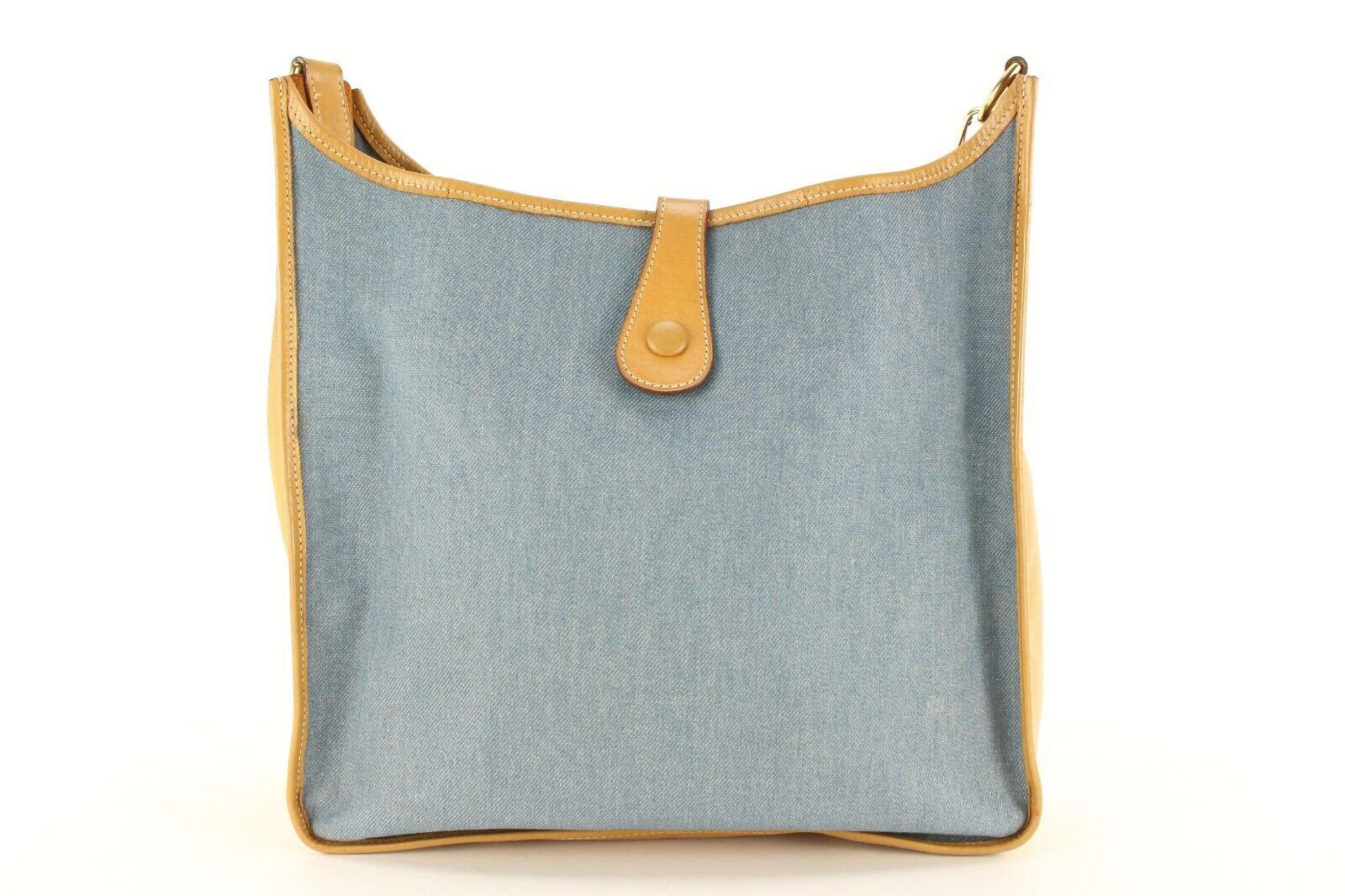 Hermes Rare Denim Evelyne Evelyn Messenger 1H1202 In Good Condition In Dix hills, NY