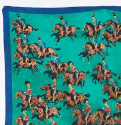 Hermes Rare Green Cavalcade la Charge by Lamotte Silk Scarf