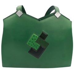 Vintage Hermes Rare Green Courchevel and Leather Patchwork Shoulder Bag