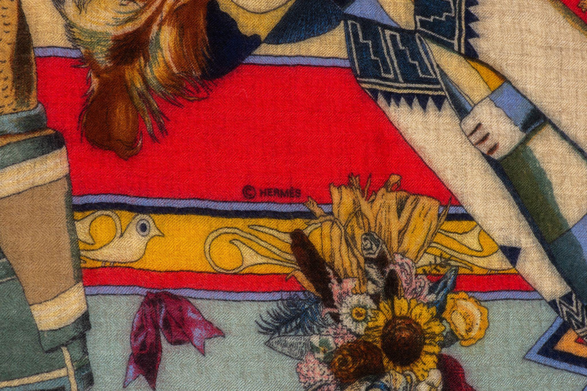 Hermes Rare Kachinas Cashmere Shawl In Excellent Condition In West Hollywood, CA