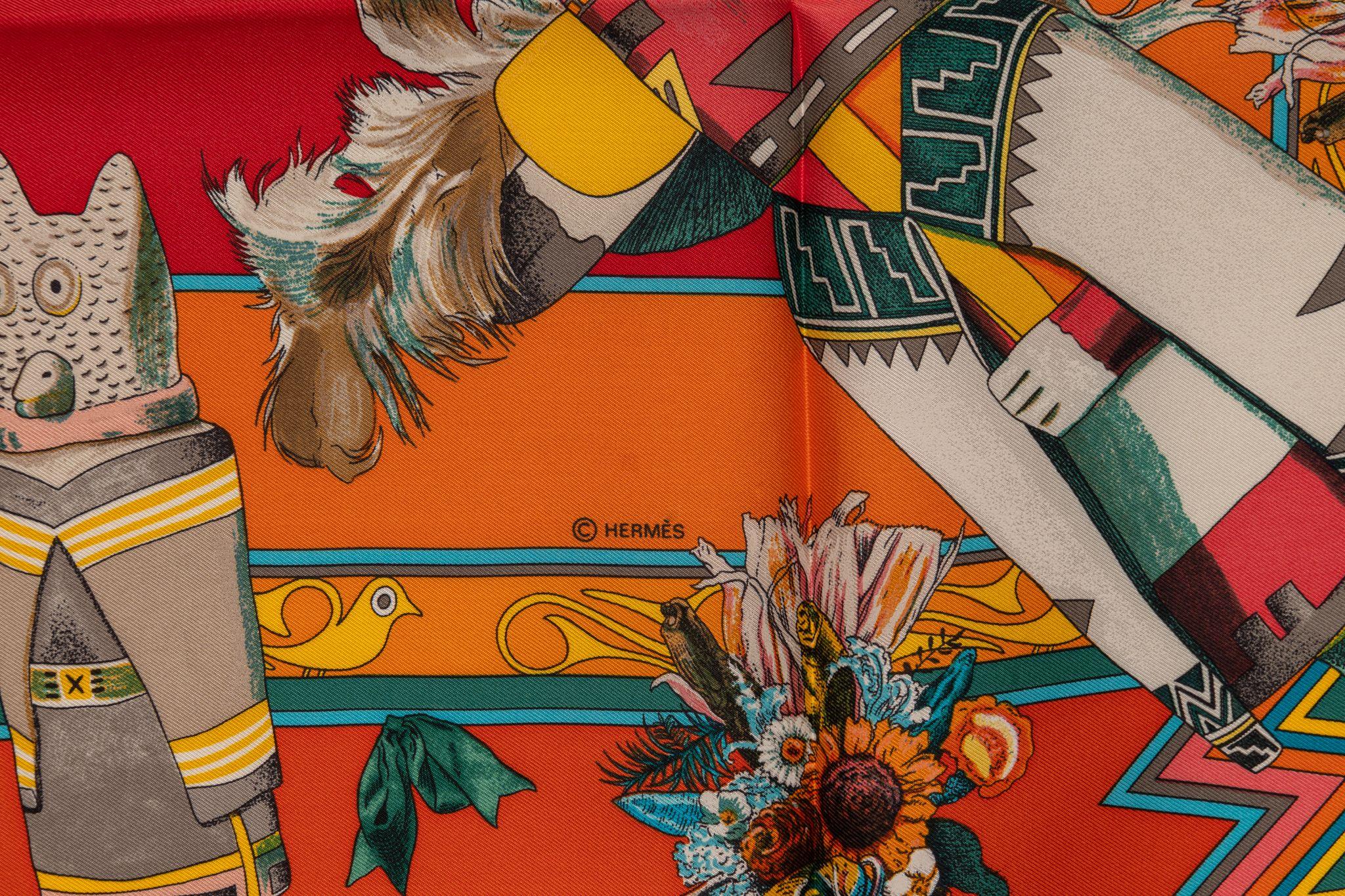 Hermès Rare Kachinas Tribal Silk Scarf In Excellent Condition For Sale In West Hollywood, CA