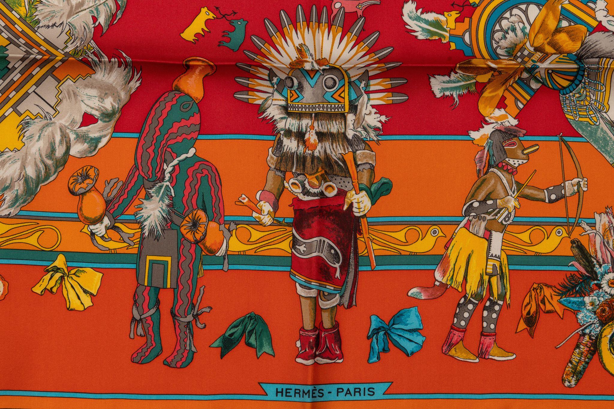 Women's or Men's Hermès Rare Kachinas Tribal Silk Scarf For Sale